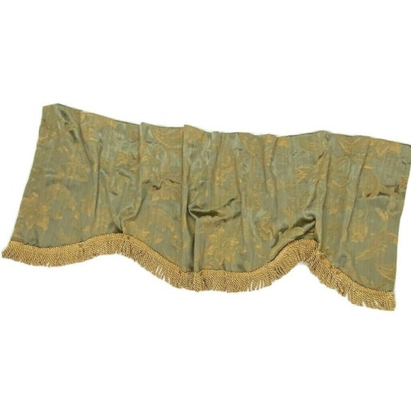 2 Luxury Green & Gold Valances Curtains Fringe - Picture 3 of 6